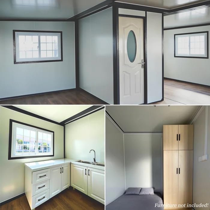 Customizable 20ft/40ft Folding Pack Container House: Complete with Bathroom, Kitchen, Covered Porch, and Double Wing Expansion Orange Compass