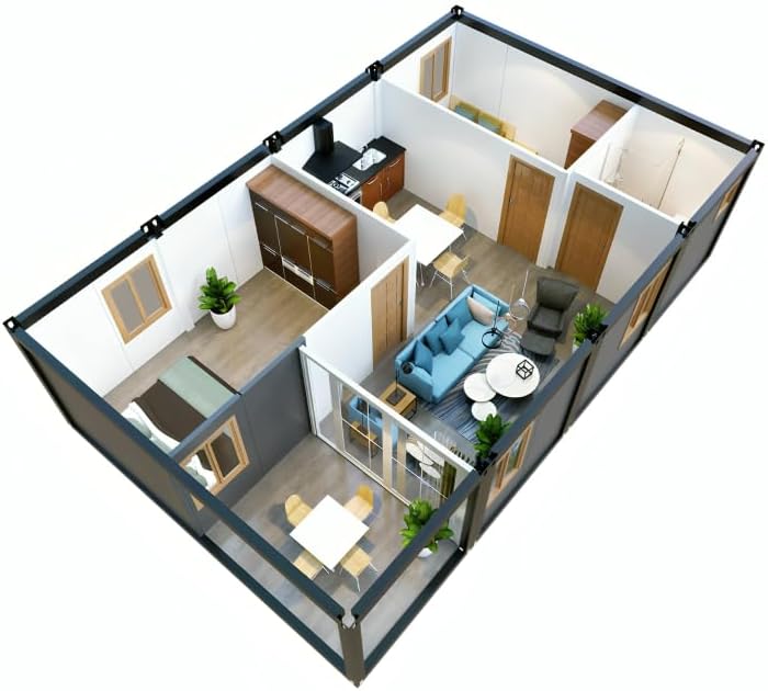 Folding Double-Storey Prefab Barn House – Expandable Portable Tiny Home with Bedroom, Bathroom, Kitchen & Steel Modular Design Orange Compass