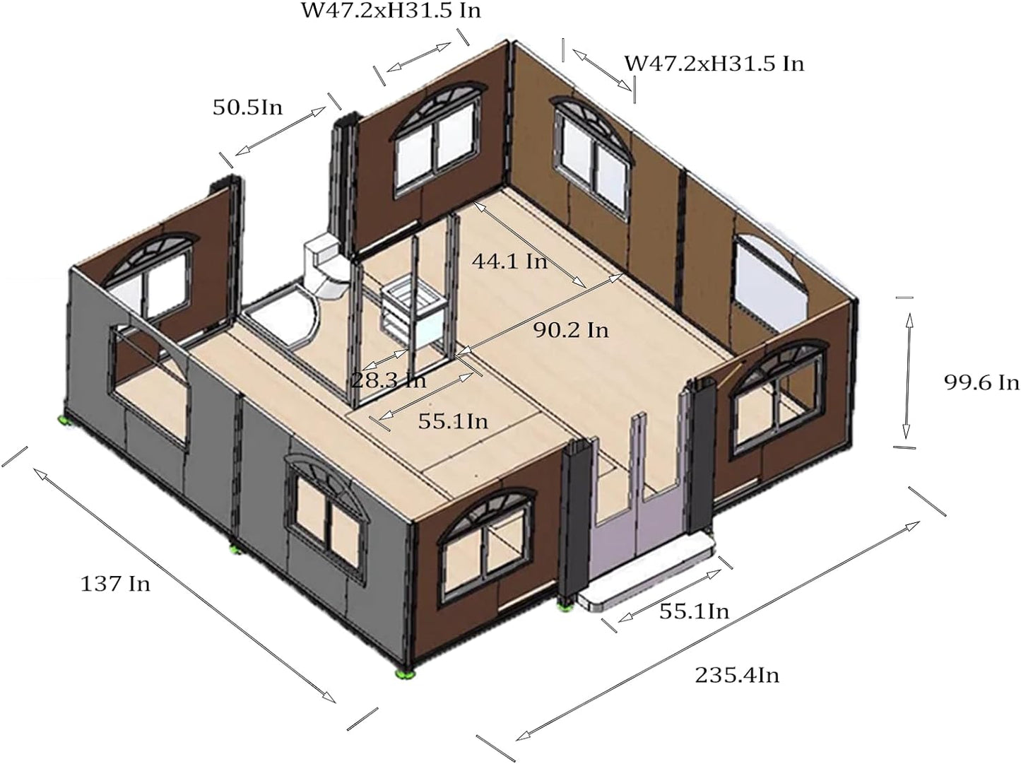 Customizable 20ft/40ft Folding Pack Container House: Complete with Bathroom, Kitchen, Covered Porch, and Double Wing Expansion Orange Compass
