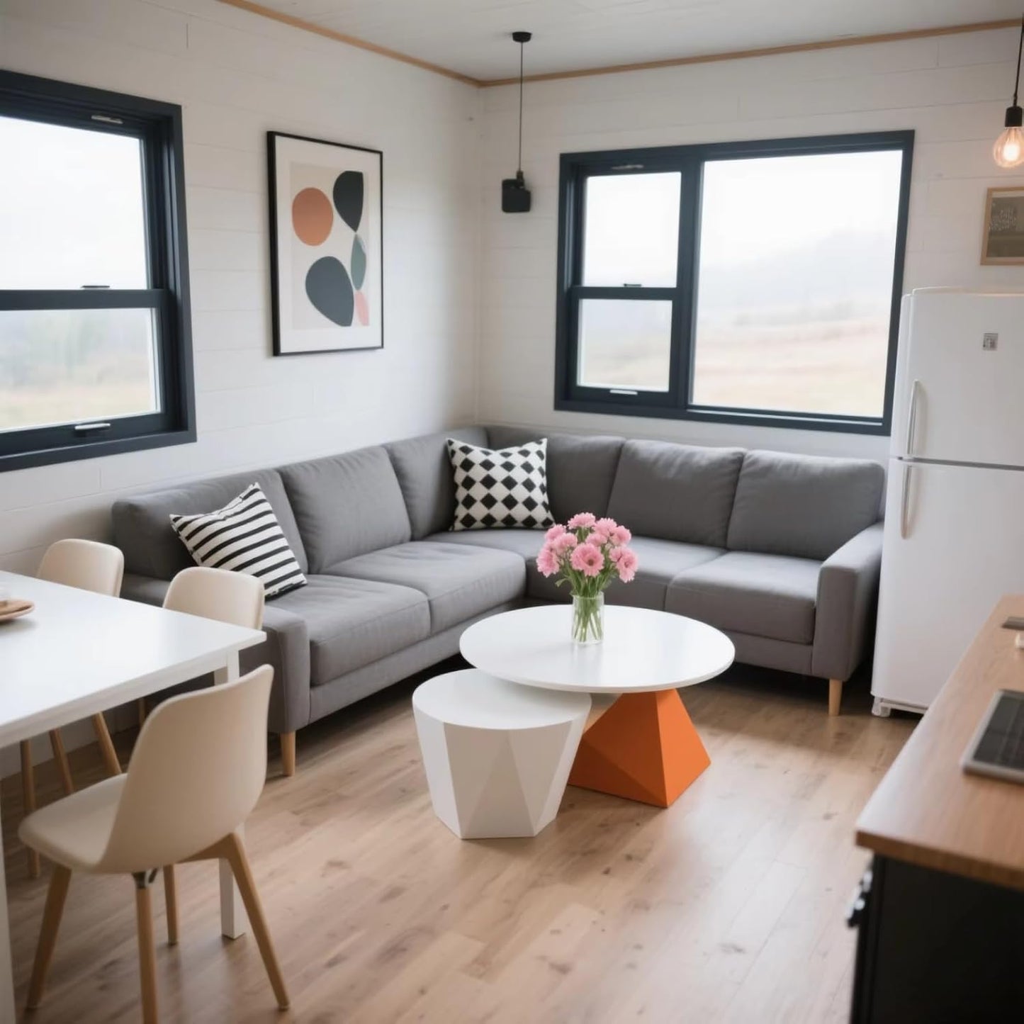 40FT Prefab Tiny Home – Expandable Container House with 2–3 Bedrooms, Full Bathroom & Kitchen, Mobile Modular Home for Adults Orange Compass
