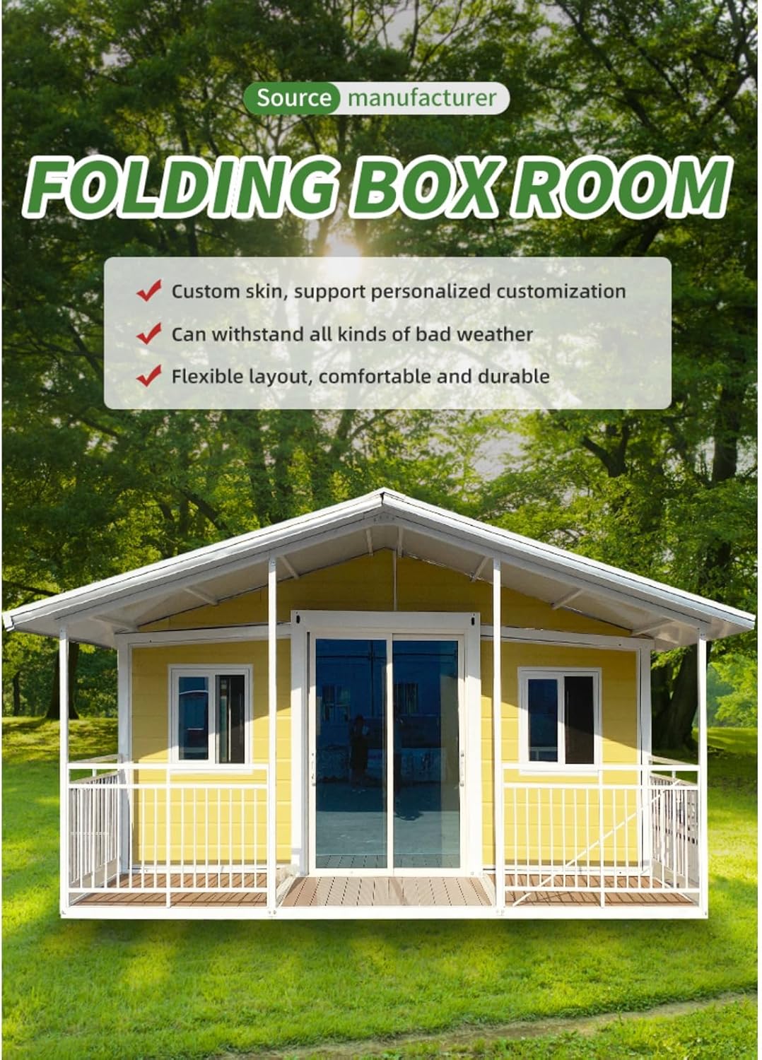 20FT Portable Prefab Foldable Cabin – Steel Frame Insulated Tiny Home or Backyard Office, Easy to Assemble Orange Compass