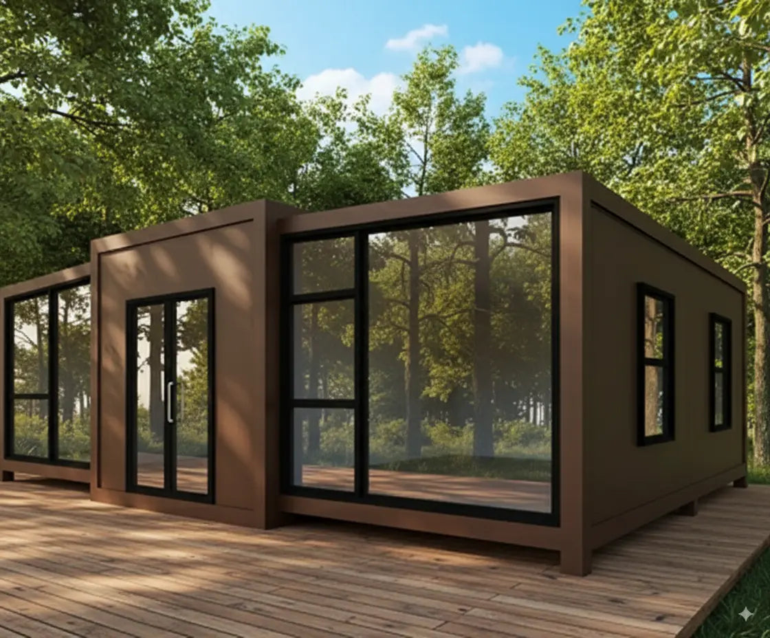 40ft Luxury Prefab Container Home Prefab Little Houses – 3 Bedroom, Living Room, Full Kitchen & Bathroom, Foldable & Easy to Move Orange Compass