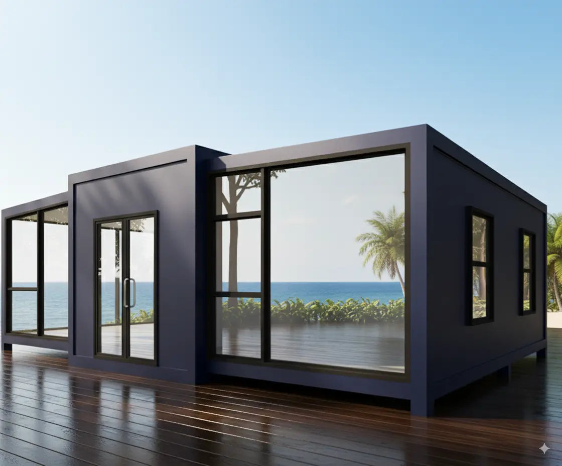 40ft Luxury Prefab Container Home Prefab Little Houses – 3 Bedroom, Living Room, Full Kitchen & Bathroom, Foldable & Easy to Move Orange Compass
