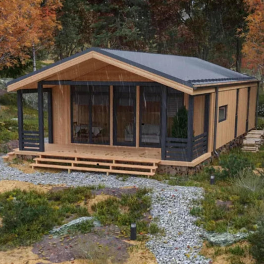 20ft Expandable Prefab Tiny Home – Mobile Modular House with 2 Bedrooms, Bathroom & Kitchen for Adults Living Orange Compass