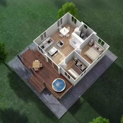 20ft Expandable Prefab Tiny Home – Mobile Modular House with 2 Bedrooms, Bathroom & Kitchen for Adults Living Orange Compass